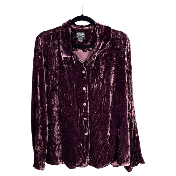 Citron Santa Monica Purple Velvet Silk Blend Cardigan Button Size Medium - Picture 1 of 4